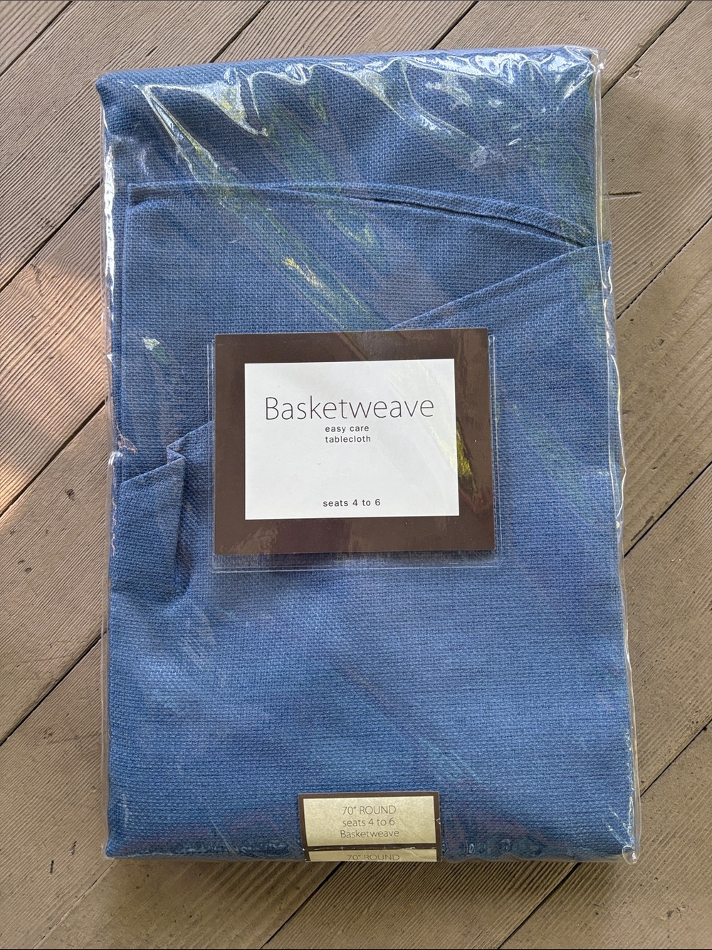 New- Basketweave Denim Blue 70” Round Tablecloth
